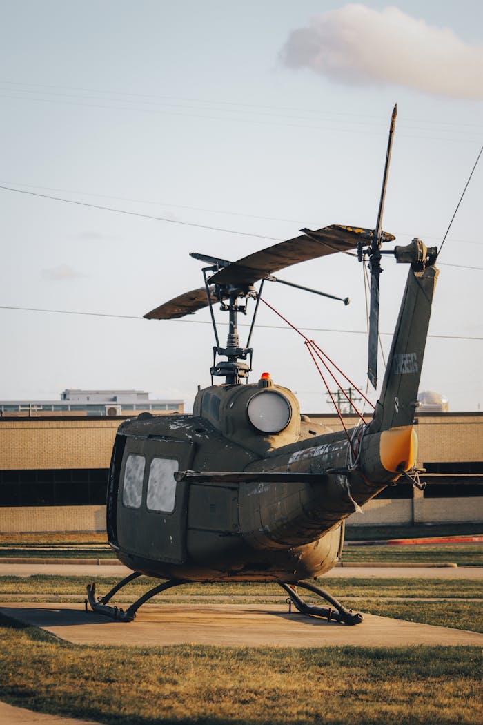 A helicopter is parked on the ground